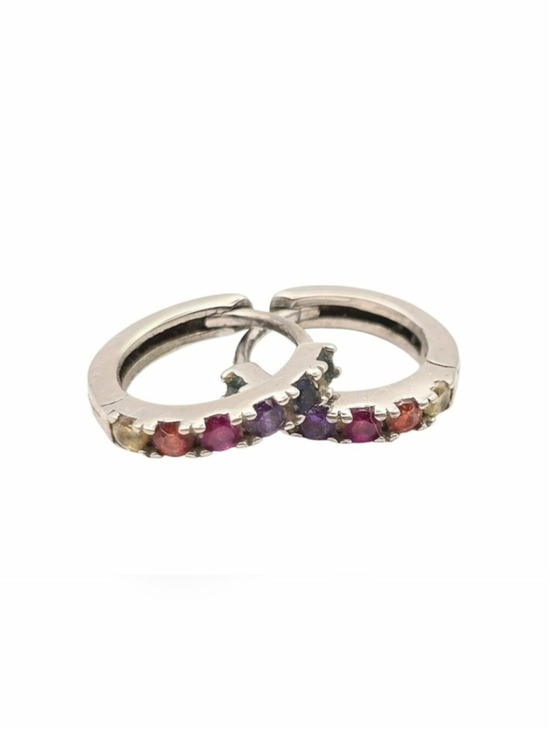 Unbranded Jewelry - Sterling Silver Hoop Earrings Multicolor Gemstones